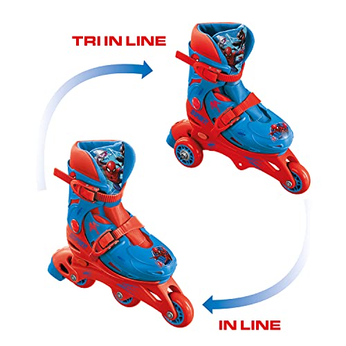 Mondo Toys – Marvel Spiderman – 3 en línea Skates – Patines de doble función ajustables – Ruedas de PVC – Roller niño/niña – Talla S/M 29/32 – 28631