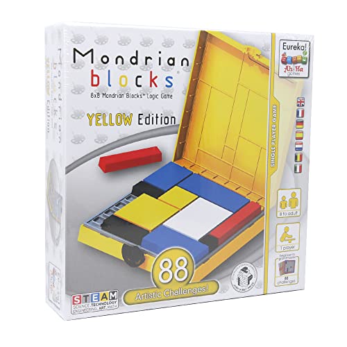 Mondrian Blocks - Juego de rompecabezas de lógica - 4 versiones disponibles con múltiples desafíos - Incluye calcomanía Crux (amarillo)