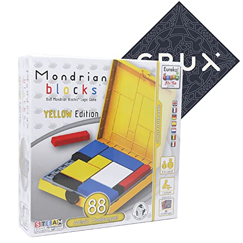 Mondrian Blocks - Juego de rompecabezas de lógica - 4 versiones disponibles con múltiples desafíos - Incluye calcomanía Crux (amarillo)