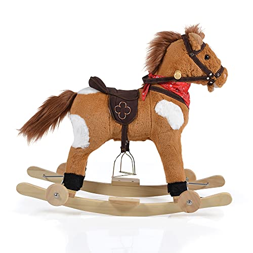 Moni Rocking Horse Plush Thunder WJ-302, Sonido, guías, Ruedas, hasta 50 kg, Color:marrón