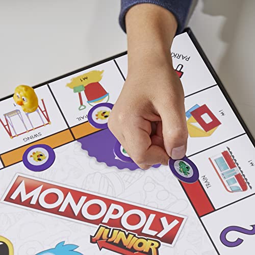 Monopoly Junior Juego de mesa, tablero de juego de 2 lados, 2 juegos en 1, juego de monopolio para niños más pequeños de 4 años en adelante, juegos para niños de 2 a 6 jugadores