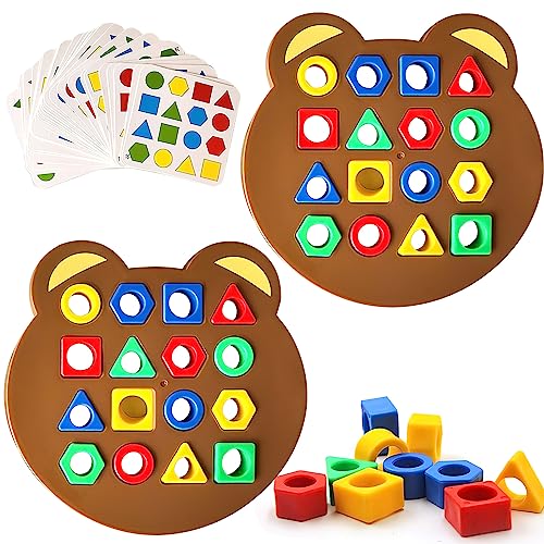 Montessori Puzzle de Madera, Juguete de Tangram, Divertido Juguete Educativo, con 32 Piezas de Formas geométricas y 30 Tarjetas de diseño,Juegos educativos para niños de 3 4 5 6 7 años