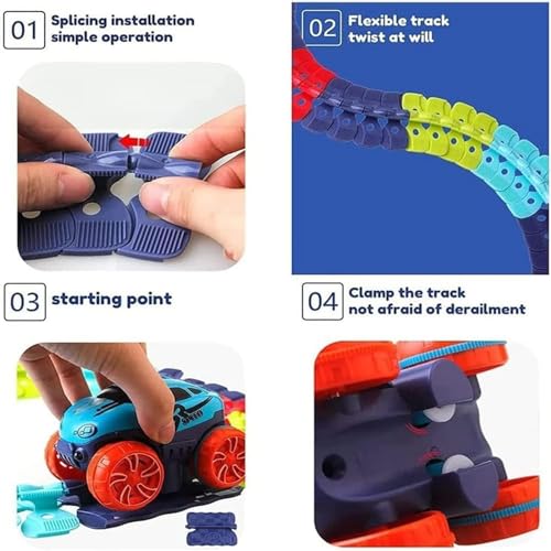 Montessori Track - Ultra-Flexible Machine Track, Pista De Carreras De Bricolaje, Pistas De Autos Mágicas Flexibles, Juego De Pistas De Autos con Iluminación LED (92 Pcs)