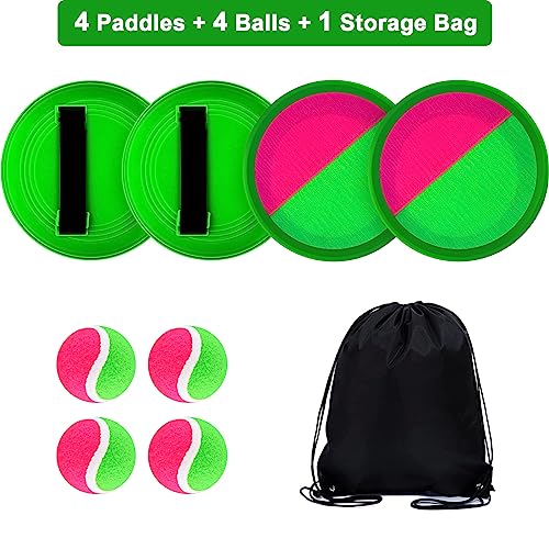 Morcheiong Juego de pelota de lanzamiento y captura al aire libre, juegos de playa para niños y familia con 4 palas, 4 bolas y 1 bolsa de almacenamiento (verde)