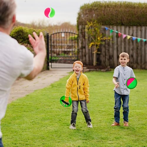 Morcheiong Juego de pelota de lanzamiento y captura al aire libre, juegos de playa para niños y familia con 4 palas, 4 bolas y 1 bolsa de almacenamiento (verde)