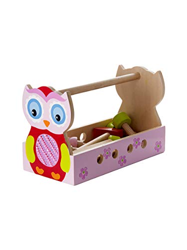 Mousehouse Gifts Juguete de Madera de Caja de Herramientas para niños de Color Rosa búho