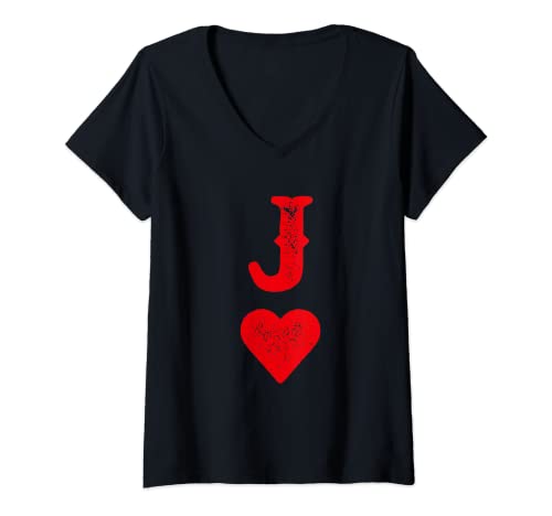 Mujer Disfraz para parejas de naipes Heart Joker Skat Poker Camiseta Cuello V