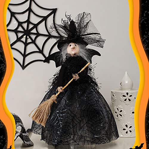 Muñeca bruja Halloween, muñecas brujas encantadoras, hermosa figura bruja, bruja hadas oscura escoba mágica, juguete bruja encantador coleccionables muñeca decoraciones Halloween ( Color : Negro )