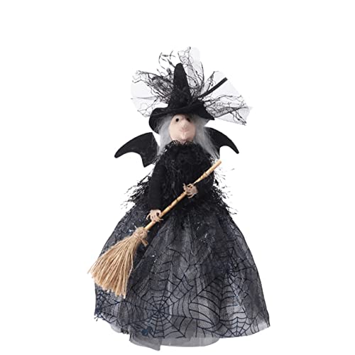 Muñeca bruja Halloween, muñecas brujas encantadoras, hermosa figura bruja, bruja hadas oscura escoba mágica, juguete bruja encantador coleccionables muñeca decoraciones Halloween ( Color : Negro )