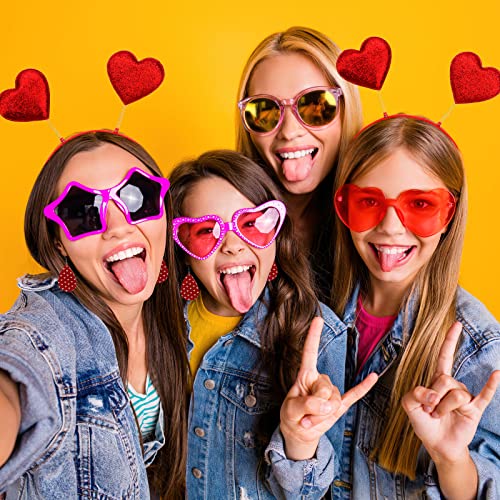 MWOOT 2 Series Gafas de Sol Corazon, Diadema de Corazón, Corazón Pendientes de Cuero, Accesorios para Disfraces de Corazón Rojo para San Valentín Cumpleaños Boda Soltera Fiesta de Fin de Año