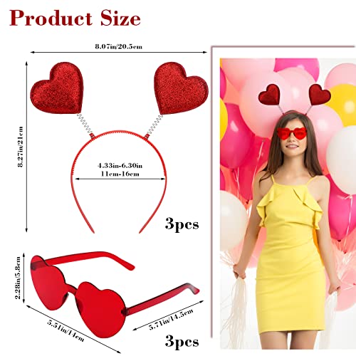 MWOOT 3 Series Diadema de Corazón de San Valentín, Gafas de Sol Corazon, Accesorios para Disfraces de Corazón Rojo de San Valentín para San Valentín Cumpleaños Boda Soltera Fiesta de Fin de Año