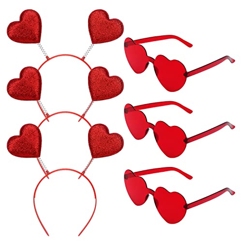 MWOOT 3 Series Diadema de Corazón de San Valentín, Gafas de Sol Corazon, Accesorios para Disfraces de Corazón Rojo de San Valentín para San Valentín Cumpleaños Boda Soltera Fiesta de Fin de Año