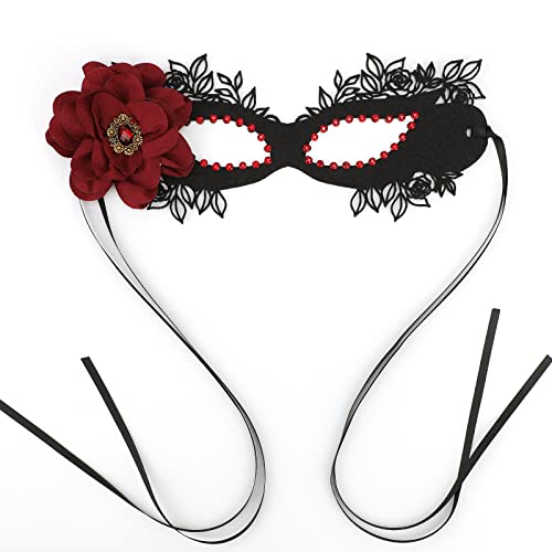 MWOOT Máscara de Mascarada Mujer, Antifaz Carnaval Negro con Flores, Mascara Media Cara para Fiestas y Mascarada