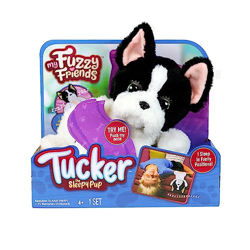 My Fuzzy Friends - Tucker el Perro Dormilón, Juguete Mascota interactiva, Perro Que se Duerme, con reacciones y Sonidos, Suave, blandito y Flexible, para niños y niñas Desde 4 años, Famosa (MYE00211)