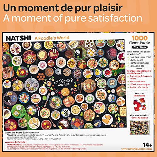 Natshi - A Foodie's World – Puzzle de 1000 Piezas Adultos – 70 x 50 cm – Planos del mundo – con póster y bolsa extraíble – Piezas estampadas y mate – Juego de juguete Regalo Cumpleaños Navidad – PZ001