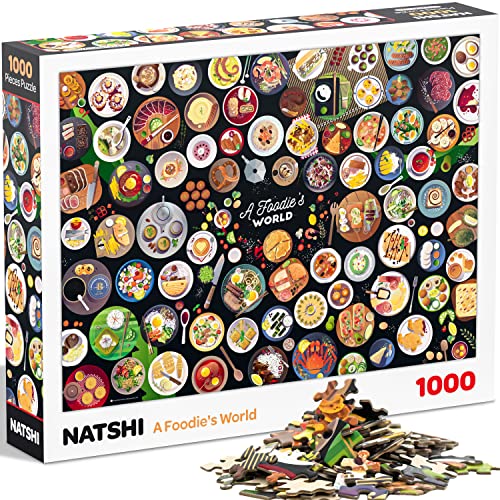 Natshi - A Foodie's World – Puzzle de 1000 Piezas Adultos – 70 x 50 cm – Planos del mundo – con póster y bolsa extraíble – Piezas estampadas y mate – Juego de juguete Regalo Cumpleaños Navidad – PZ001
