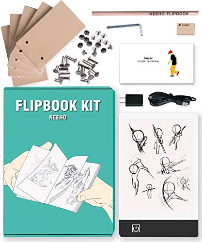 Neeho - Kit de libro para dibujar y rastrear con 300 hojas de papel de primera calidad preperforado, caja de luz LED para hacer libros de animación con tornillos de encuadernación