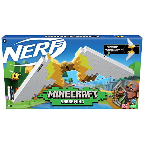 Nerf Minecraft Sabrewing Arco motorizado lanzadardos, 8 dardos Nerf Elite, Clip de 8 dardos, Inspirado en el arco del juego Minecraft