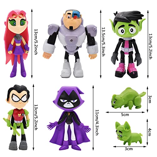 Nesloonp Mini Figurine, Decoración De Pastel, 8pcs Teen Titans Go Robin Cyborg Bestia Boy Starfire Figuras de Acción Niños Juguetes Regalos Decoraciones de la Fiesta de cumpleaños Figura de los niños