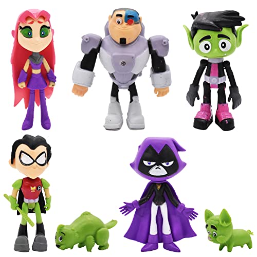 Nesloonp Mini Figurine, Decoración De Pastel, 8pcs Teen Titans Go Robin Cyborg Bestia Boy Starfire Figuras de Acción Niños Juguetes Regalos Decoraciones de la Fiesta de cumpleaños Figura de los niños
