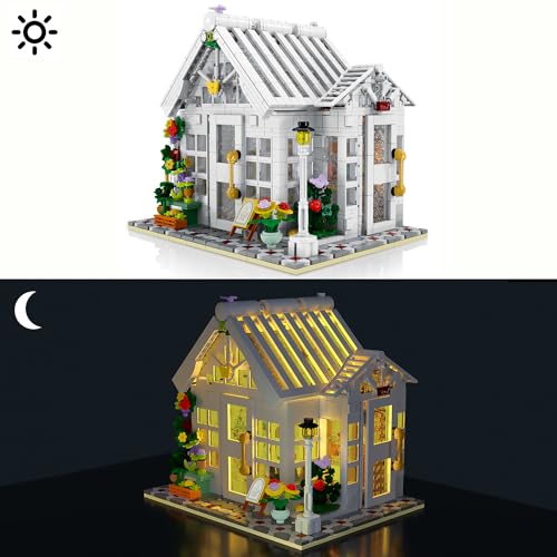 NEWRICE Juego de construcción de Casas de Flores con luz LED,Modelo de Tienda de Flores de la Ciudad,Juguete de Bloques de construcción (1593 Piezas)