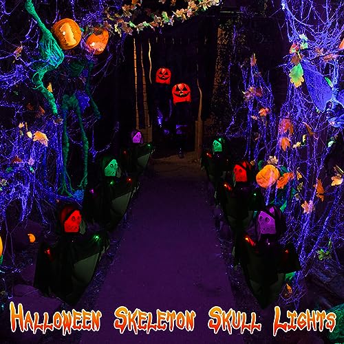 NEXVIN Halloween Decoracion, 3 Piezas Esqueleto Fantasmas Colgantes de Halloween, con Luz LED, Estaca de Patio Fantasma para Jardín,Camino, Césped, Patio, Decoraciones de Casa Embrujada