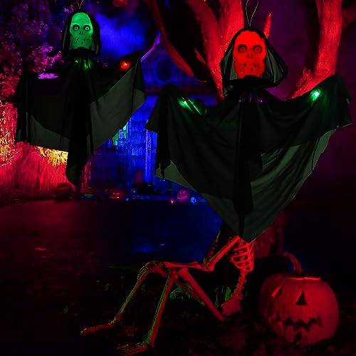 NEXVIN Halloween Decoracion, 3 Piezas Esqueleto Fantasmas Colgantes de Halloween, con Luz LED, Estaca de Patio Fantasma para Jardín,Camino, Césped, Patio, Decoraciones de Casa Embrujada