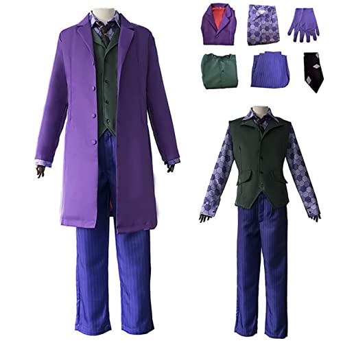 nezababy Joker Disfraz de payaso cosplay Traje de abrigo Camisa Chaleco Trajes completos Adultos Halloween Deluxe Juego de 6 Accesorios