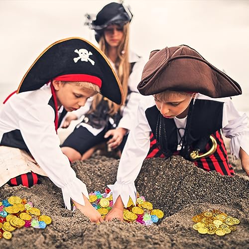 Niños de Monedas de Oro de 50 Piezas y Gemas Piratas de 100 Piezas, Tesoro Pirata Juguetes para Niños, moneda de juego de caza del tesoro infantiles para Fiestas Temáticas Piratas
