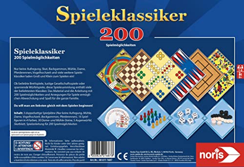 Noris 606111687 Juego clásico con 200 Posibilidades de Juego como Patinaje, Molino, Dama, Backgammon o Simplemente sin emoción, para 1 a 6 Jugadores a Partir de 6 años