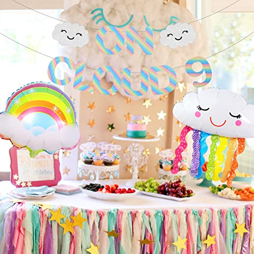 On Cloud 9 decoraciones de cumpleaños para niñas, en la nube, 9 banderines, globos de nube de arco iris para suministros de fiesta de 9 cumpleaños