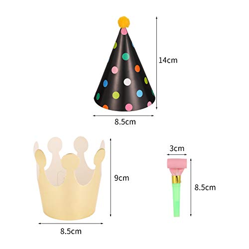 Opopark 11 sombreros de cono de fiesta de cumpleaños con pompones, 15 piezas de soplado de fiesta, sombrero de papel y soplados para niños y adultos, decoración de cumpleaños, Navidad y Año Nuevo