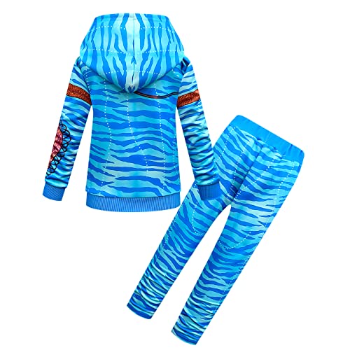 orgonari Disfraz de Avatars para niños y niñas, sudadera con capucha y pantalones deportivos, conjunto de chándal de cosplay, estilo 3D, Azul10., 4-5 Años