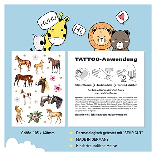 Pandawal® Tatuajes para niños y caballos, juego de 6 unidades, perfectos para cumpleaños infantiles, fiestas, obsequios para la piel, tatuajes temporales para niños