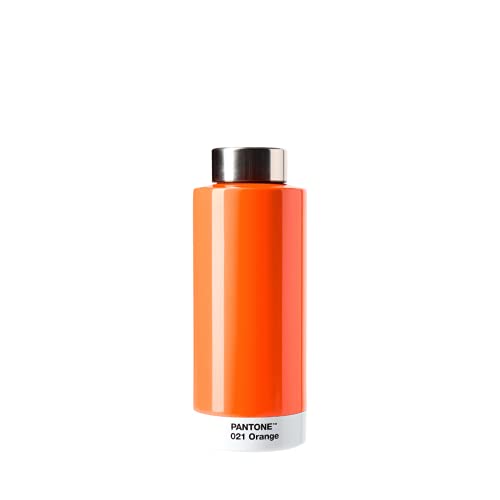 PANTONE Botella de agua de doble pared de acero inoxidable con función térmica a prueba de fugas, 500 ml, naranja 021C