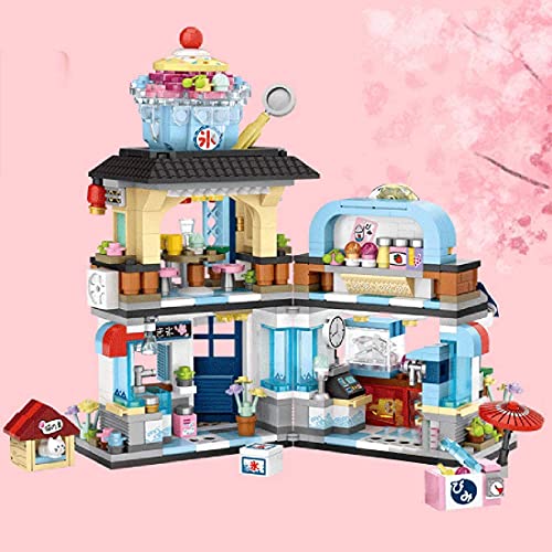 Pasyru Modelo modular de casa de arquitectura japonesa, serie Street View de construcción de bloques de construcción, 668 piezas, juego de construcción de helados japoneses para niños y adultos (1219)