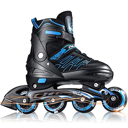 Patines en Linea Ajustables con Ruedas Luminosas Inline Skates/Rollerblade, Profesionales para Adultos y Niñas y Niños (L, Azul)
