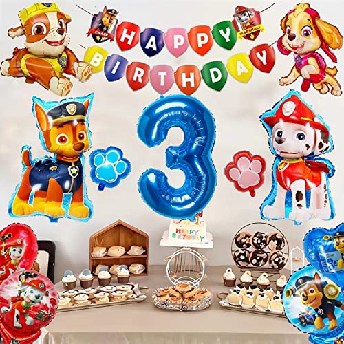 Paw Dog Party Decoración de Cumpleaños,Paw Globos de Patrulla Canina,Globos De Dibujos Animados,Suministros para Fiestas Infantiles,Niños Niñas Juego de Cumpleaños (3 Años)