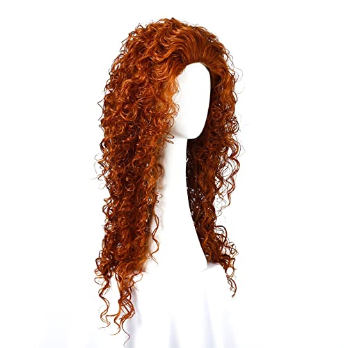 Peluca naranja rizada, peluca larga para disfraces de Halloween, uso diario, leyenda valiente princesa Mérida papel - juego de pelucas animadas orange