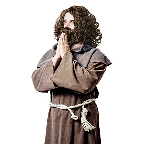 Peluca y Barba - Jesús | Profeta | Gurú | Hipster | Rata del Bosque | Hombre Primal en marrón para Fiestas de Carnaval y Lemas