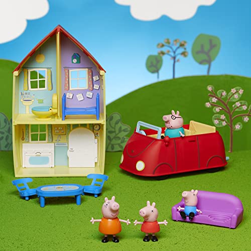 Peppa Pig - Peppa’s Adventures - La casa de la familia de Peppa - Incluye playset, auto con sonidos, 4 figuras, 6 accesorios - Edad: 3 años en adelante, Exclusivo en Amazon