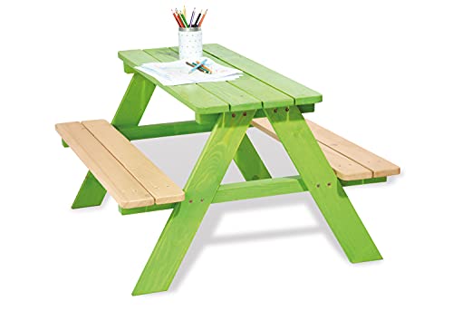 Pinolino 201623 Nicki - Mesa de madera con bancos para 4 nios, color verde [importado de Alemania]