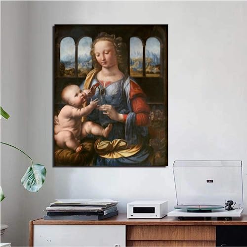 Pintura Por Numeros Adultos Paisajes Con Marco - Cuadros Famosos Leonardo Da Vinci - La Virgen Y El Niño Con Santa Ana - 40X50Cm Lienzo Pintar Por Numeros Niños,H19
