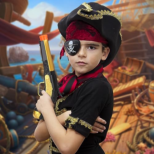 Pistola Pirata de Juguete para Niños - Pistola de Espuma con Dardos Pirata Pistolas con 20 Municion, Disfraz de Piratas Accesorio para Carnaval, Halloween, Fiesta Temática (Oro)