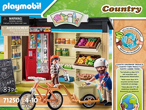 PLAYMOBIL Country 71250 Tienda de Granja 24 Horas, Bicicleta con Remolque, Tienda de Alimentos de Granja ecológica, Juguete sostenible para niños a Partir de 4 años
