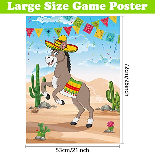 PLULON Pin The Tail on The Donkey Juegos Fiesta cumpleaños para niños Póster Juego Burro Mexicano con 24 Pegatinas Cola para Regalos Fiesta Burro Carnaval Cumpleaños Fiesta Hogar Decoraciones