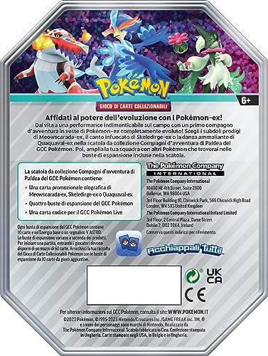 Pokemon Caja de colección Compañeros de Aventura de Paldea del GCC Quaquaval-ex (una Tarjeta Promocional holográfica y Cuatro Sobres de expansión), edición en Italiano