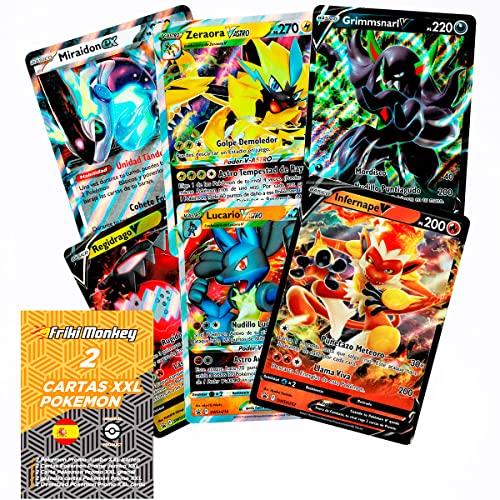 Pokemon Pack de 2 Cartas Grandes en Español, Carta Pokemon Gigante XXL, Pack de 2 Cartas Jumbo GX, EX, V, o VMAX incluida, Cartas Originales de Pokemon en español