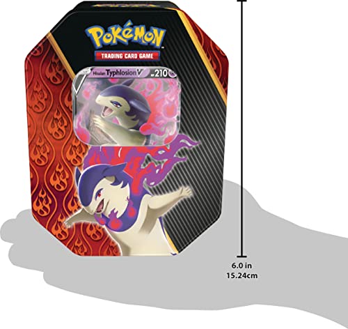 Pokemon TCG: Lata de Poderes divergentes – tiphlosión hisuia V (1 Tarjeta de Aluminio y 4 Paquetes de Refuerzo)
