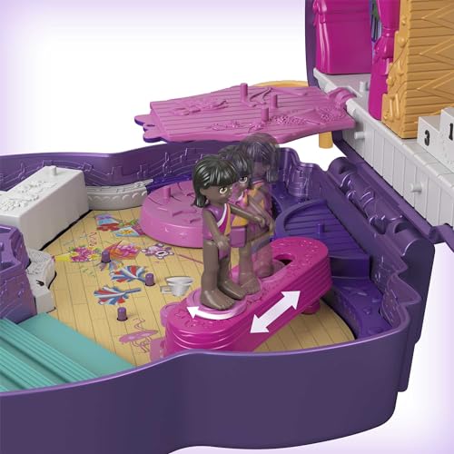 Polly Pocket Escenario brillante Cofre con forma de lazo con muñecas y accesorios, juguete +4 años (Mattel HCG17)